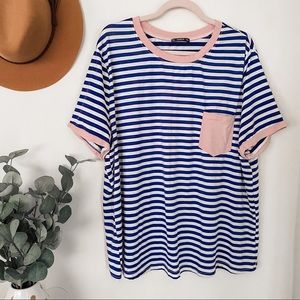 Pink and Blue Striped Pocket Tee